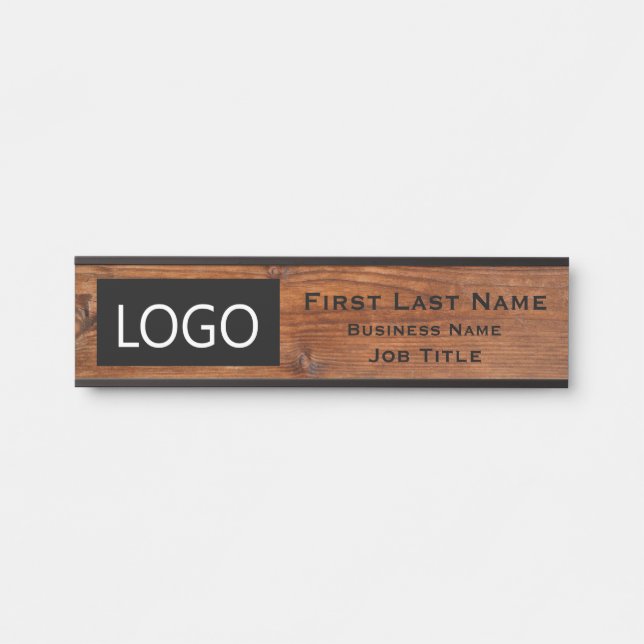 Your Company Logo Office Door Sign Rustic Wood (Front)