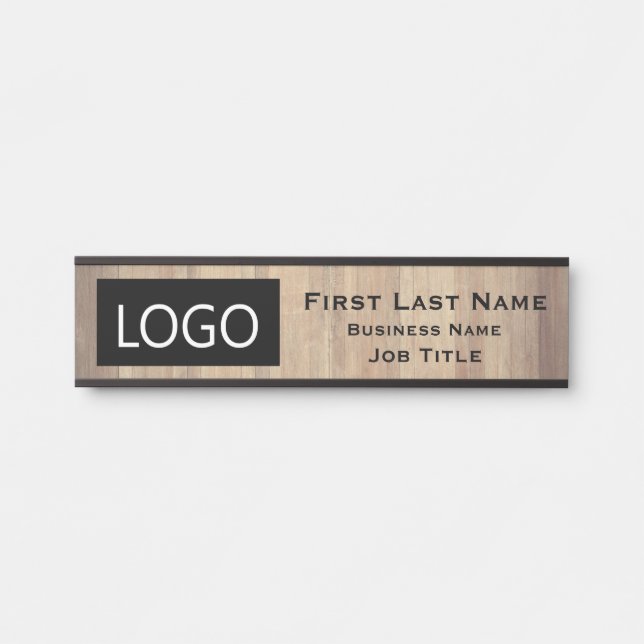 Your Company Logo Office Door Sign Rustic Wood (Front)