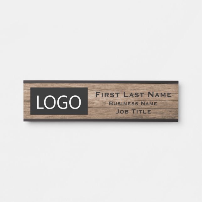 Your Company Logo Office Door Sign Rustic Wood (Front)