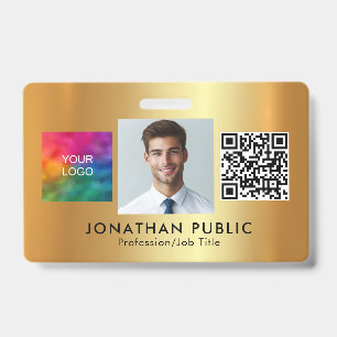 Your Company Logo QR Code Employee Photo Gold ID Badge