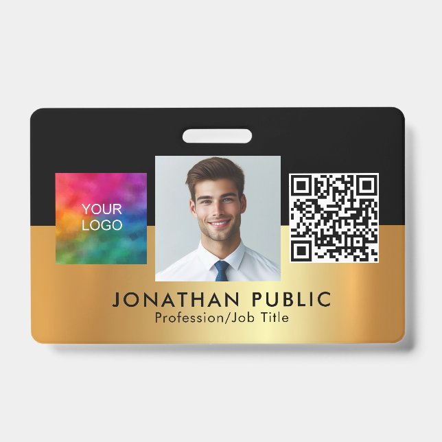 Your Company Logo QR Code Employee Photo ID Badge (Front)
