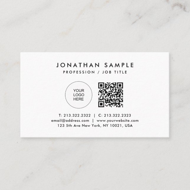Your Company Logo QR Code Modern Sleek Template Business Card (Front)