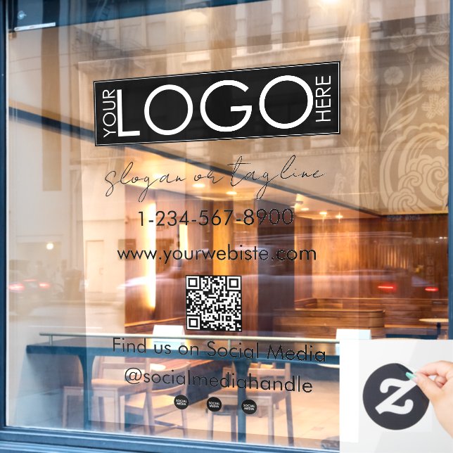 Your Company Logo Storefront QR Code Social Media Window Cling (Cafe Window)