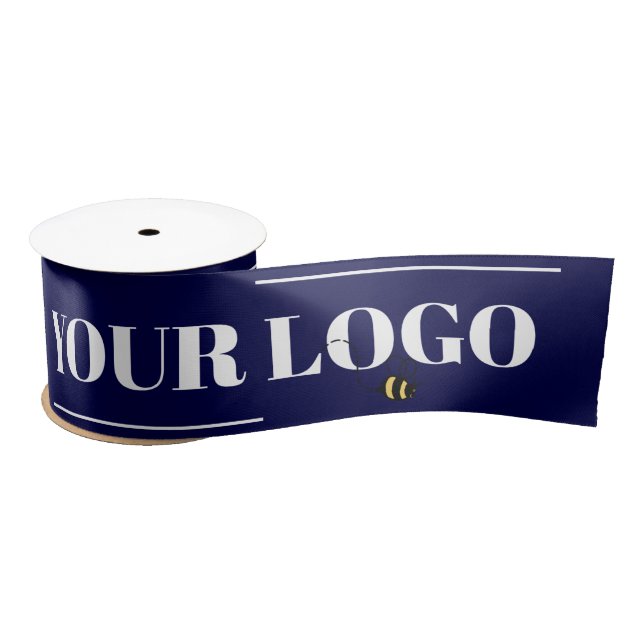 Your Company Logo Template Custom Navy Blue Satin Ribbon (Spool)