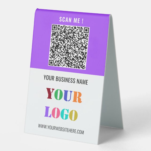 Your Company Logo Text and QR Code Table Tent Sign (Front)