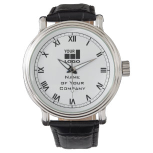 Your Company Name and Logo Simple Black and White Watch