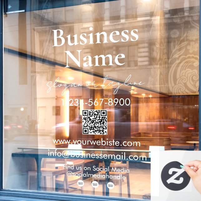 Your Company Name Storefront QR Code Contact Info Window Cling (Cafe Window)
