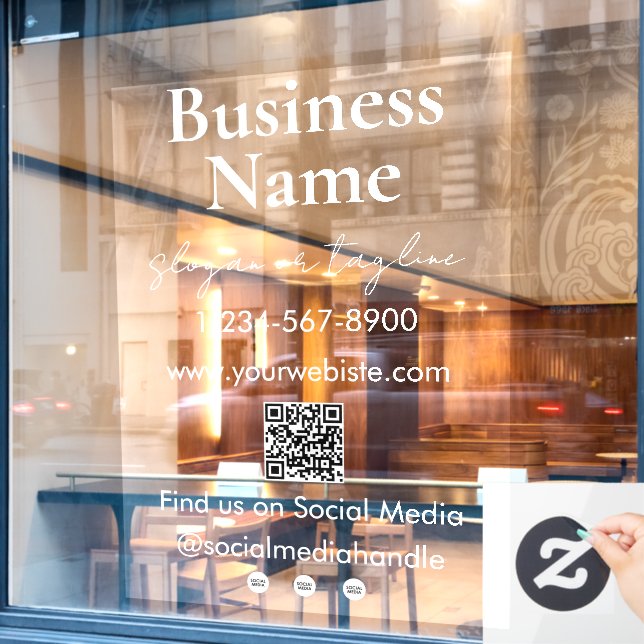 Your Company Name Storefront QR Code Social Media Window Cling (Cafe Window)
