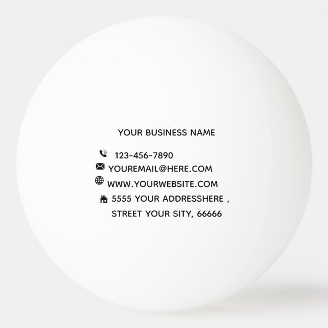 Your Company Name Text Info Ping Pong Ball Example (Front)