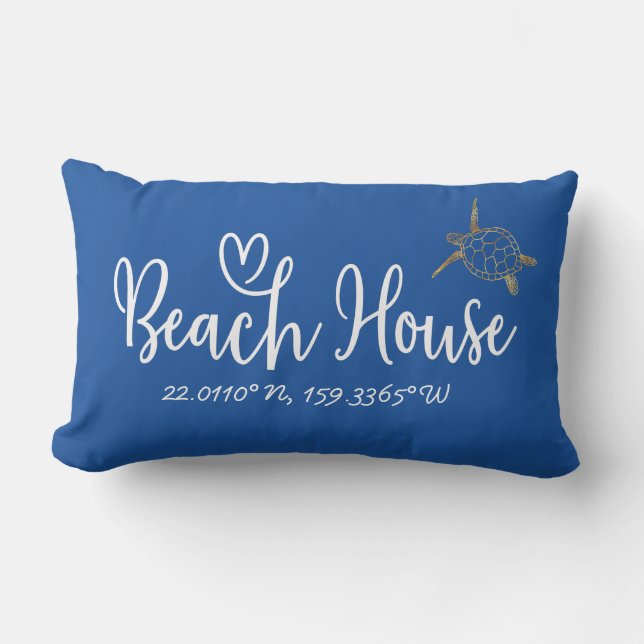  Your Coordinates Blue Sea Turtle Beach House Lumbar Cushion (Front)