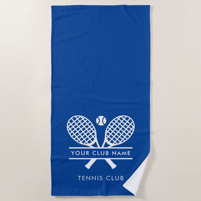 Your Country Club Name Lawn Tennis Team Blue Beach Towel (Front)