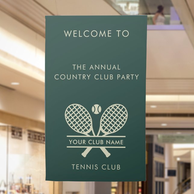 Your Country Club Name Tennis Team Events Green Banner (Annual Tennis Country Club Green and Beige Vertical Banner)