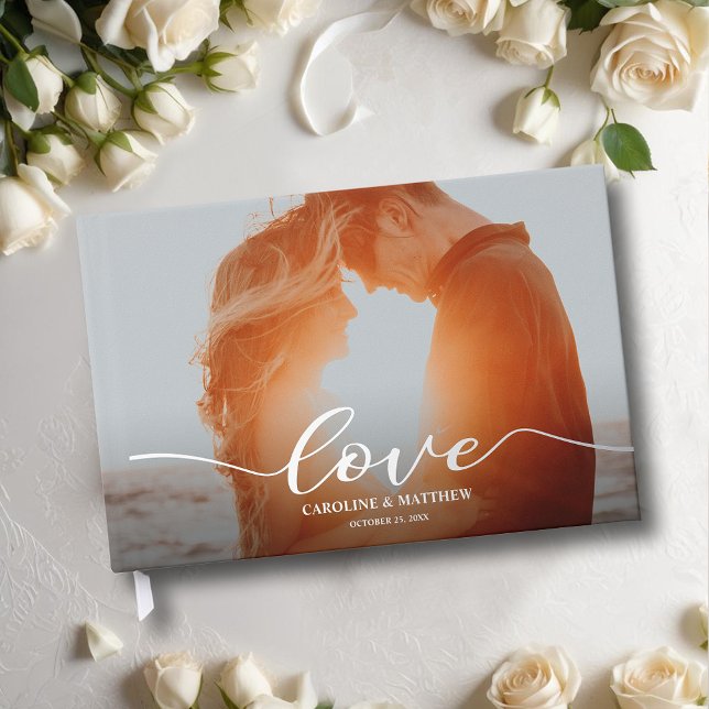 Your Cover Photo Wedding  Guest Book (Wedding guest book, your photo with "love" and your details in real silver, gold or rose gold foil)