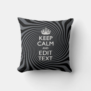 Your Custom Keep Calm Saying on Black Swirl Cushion