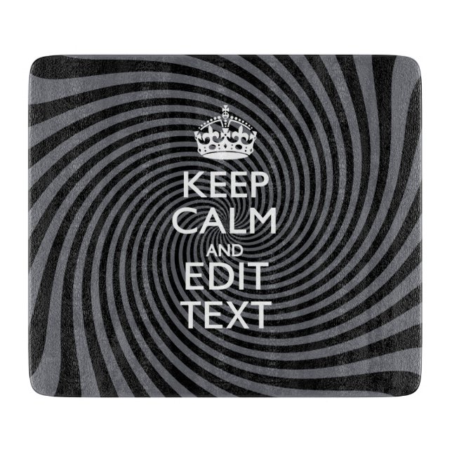 Your Custom Keep Calm Saying on Black Swirl Cutting Board (Front)