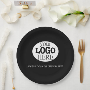 Your Custom Logo and Text on Black Paper Plate