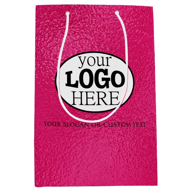 Your Custom Logo and Text on Hot Pink Medium Gift Bag (Front)