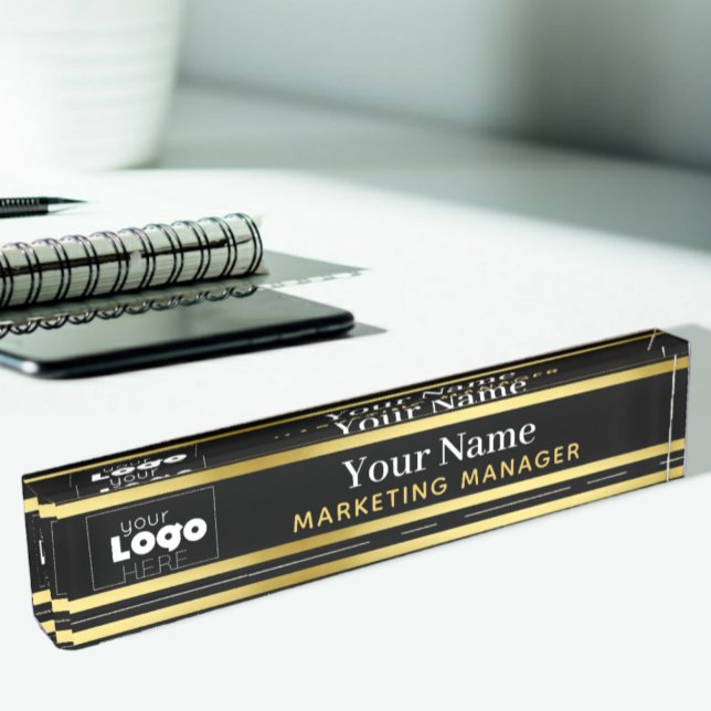 Your Custom Logo Black and Gold Desktop Name Plate (Creator Uploaded)