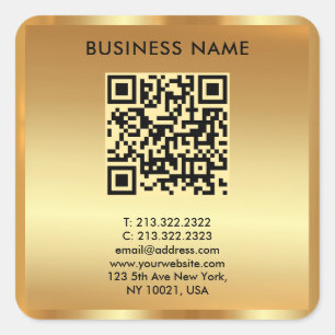 Your Custom Logo Text Gold QR Code Template Square Sticker