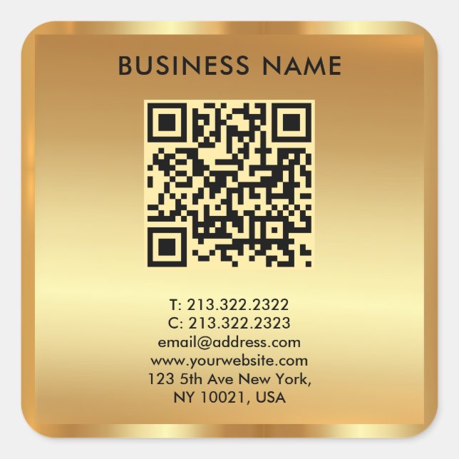 Your Custom Logo Text Gold QR Code Template Square Sticker (Front)