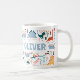 Your Custom Name Kids Cute Colourful Dinosaurs Coffee Mug