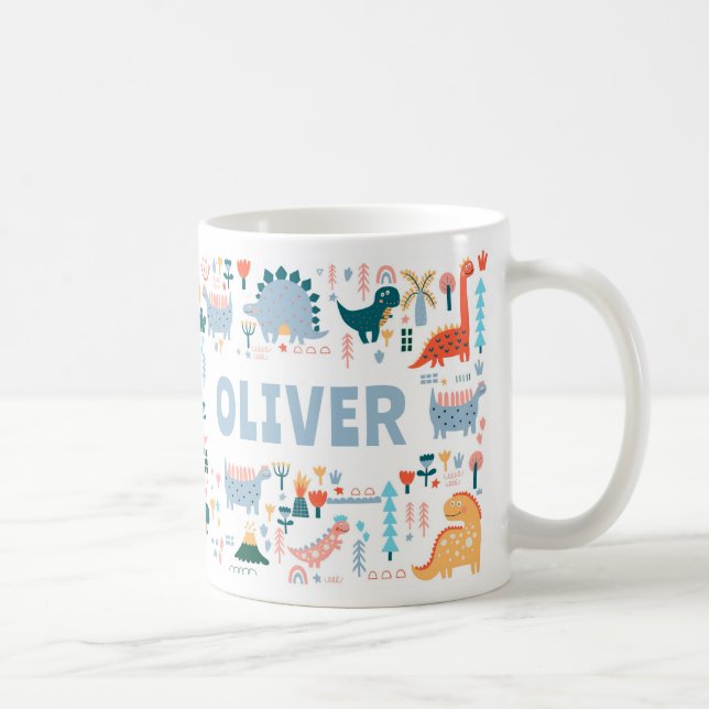 Your Custom Name Kids Cute Colourful Dinosaurs Coffee Mug (Right)