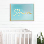 Your custom name | Modern Baby Blue Gradient Gold Foil Prints<br><div class="desc">Modern Nursery Decor Baby Blue Gradient Gold Foil Prints Poster with custom name of choice.</div>