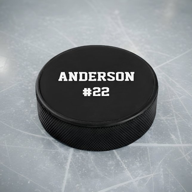 Your Custom Name Number - Choose Background Colour Hockey Puck (Customize with name and team number.  Edit to change background color.)