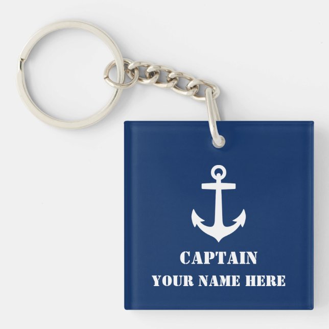 Your Custom Name Or Boat Name With Classic Anchor Key Ring (Front)