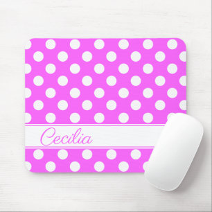 Your Custom Name Screaming Pink And Big White Dots Mouse Mat