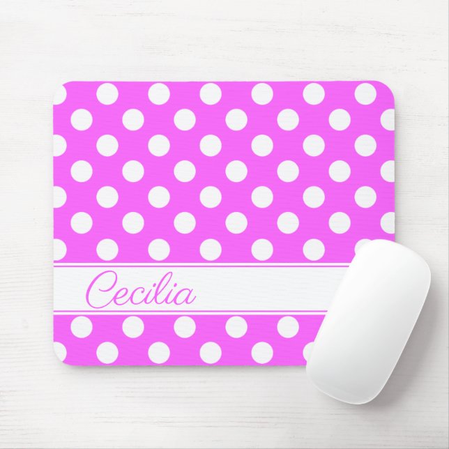 Your Custom Name Screaming Pink And Big White Dots Mouse Mat (With Mouse)