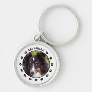 Your Custom Pet Photo With Name & Paws Key Ring