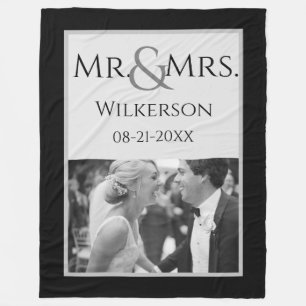 Your Custom Photo and Message in Black and White Fleece Blanket