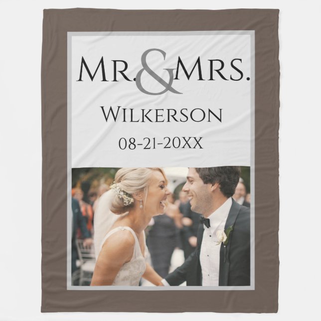 Your Custom Photo and Message on Brown and Grey Fleece Blanket (Front)