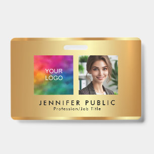 Your Custom Photo Company Logo Name Gold Template ID Badge