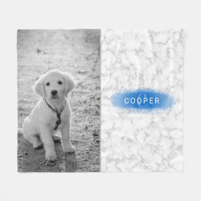 Your Custom Photo & Faux Marble Texture With Blue Fleece Blanket (Front (Horizontal))