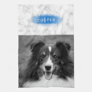 Your Custom Photo & Faux Marble Texture With Blue Tea Towel