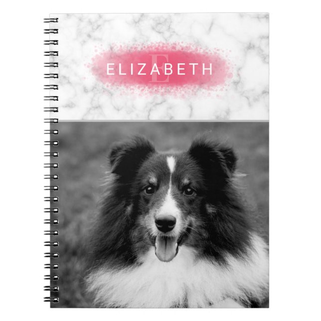 Your Custom Photo & Faux Marble Texture With Pink Notebook (Front)