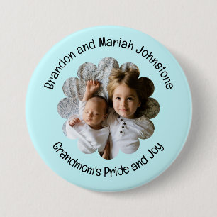 Your Custom Photo in Flower Two Lines Text 7.5 Cm Round Badge