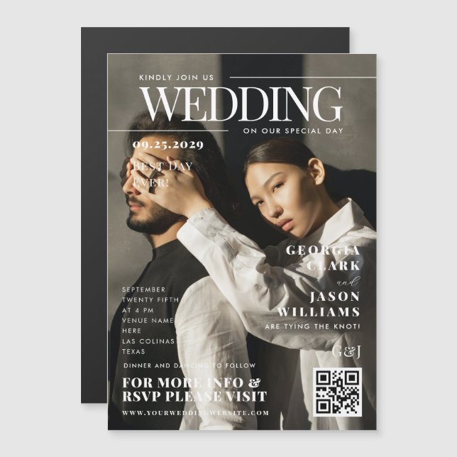 Your Custom Photo | Magazine Cover Unique Wedding  Magnetic Invitation (Front/Back)