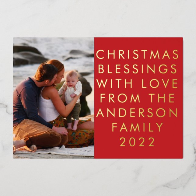 Your Custom Real Gold Christmas Text Photo Foil Holiday Card (Front)