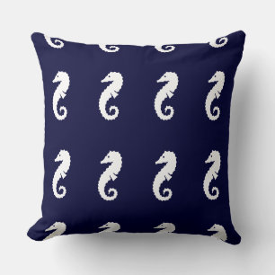 Your Custom SEAHORSE WHITE on NAVY BLUE PILLOW