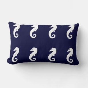 Your Custom SEAHORSE WHITE on NAVY BLUE PILLOW