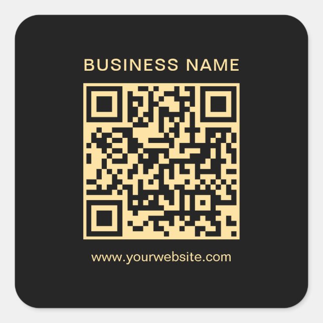 Your Custom Text Business QR Code Black & Gold Square Sticker (Front)