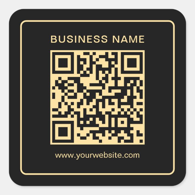 Your Custom Text Company QR Code Black And Gold Square Sticker (Front)