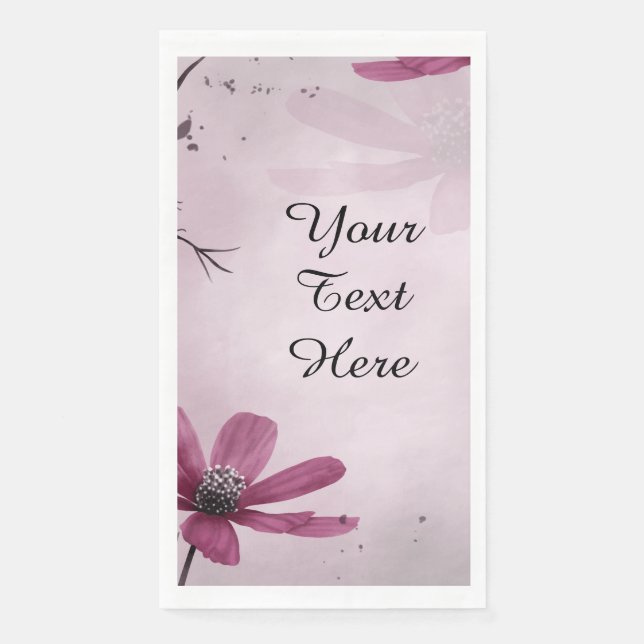 Your Custom Text - Deep Pink Flowers Personalised Napkin (Front)