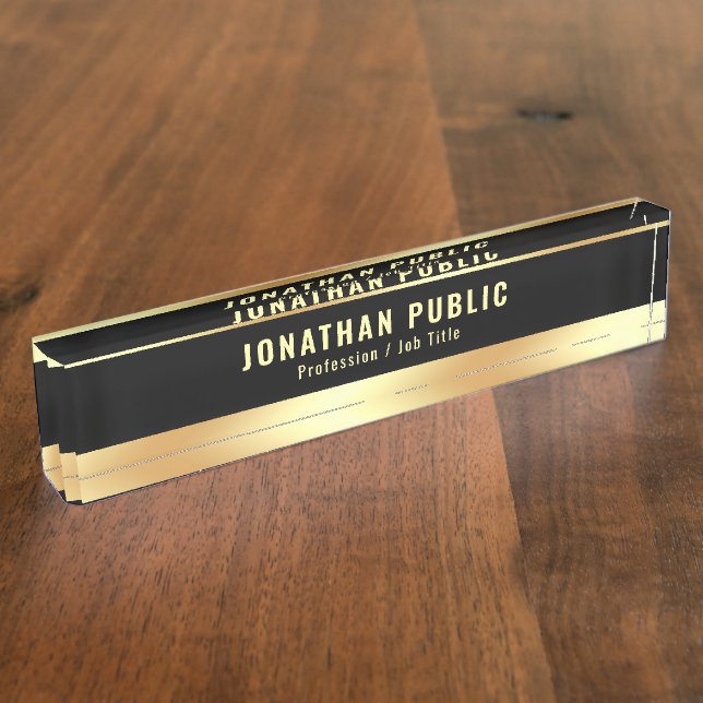 Your Custom Text Elegant Template Black And Gold Nameplate (Side)