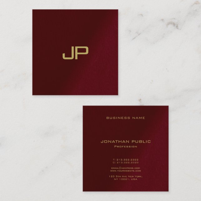 Your Custom Text Elegant Template Gold Monogram Square Business Card (Front/Back)