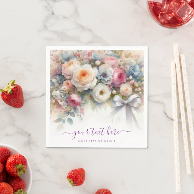 Your Custom Text Handwritten Script Flower Wedding Napkin (Insitu)