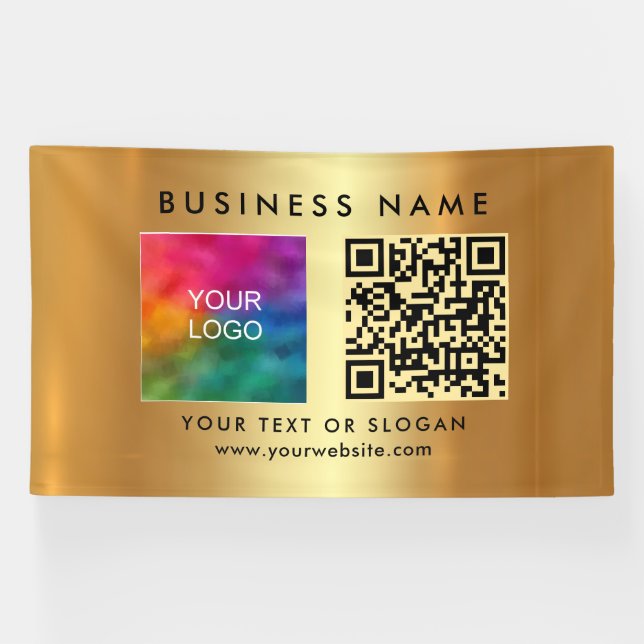 Your Custom Text Logo Faux Gold Scannable QR Code Banner (Horizontal)